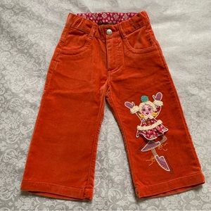 Oilily ~new~ Orange Velvet Dandy Embroidered Skater Girl Pants in 86/ 1.5 years